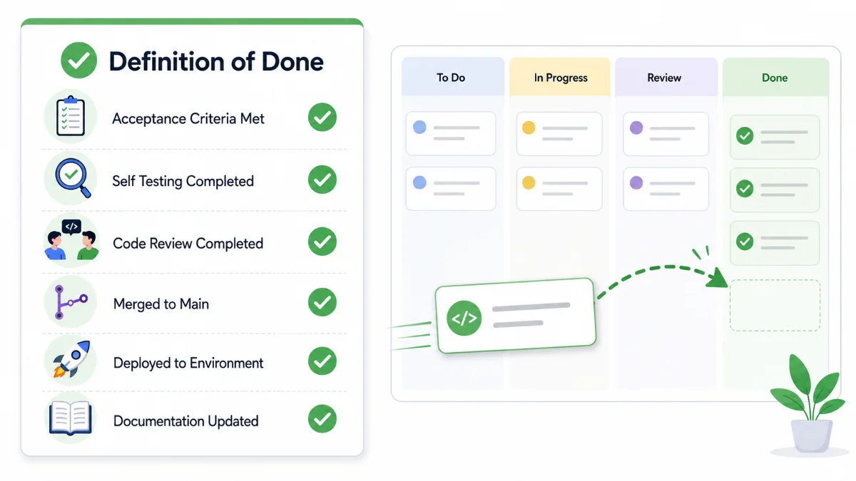 Checklist Definition of Done yang sudah terpenuhi lengkap dengan acceptance criteria