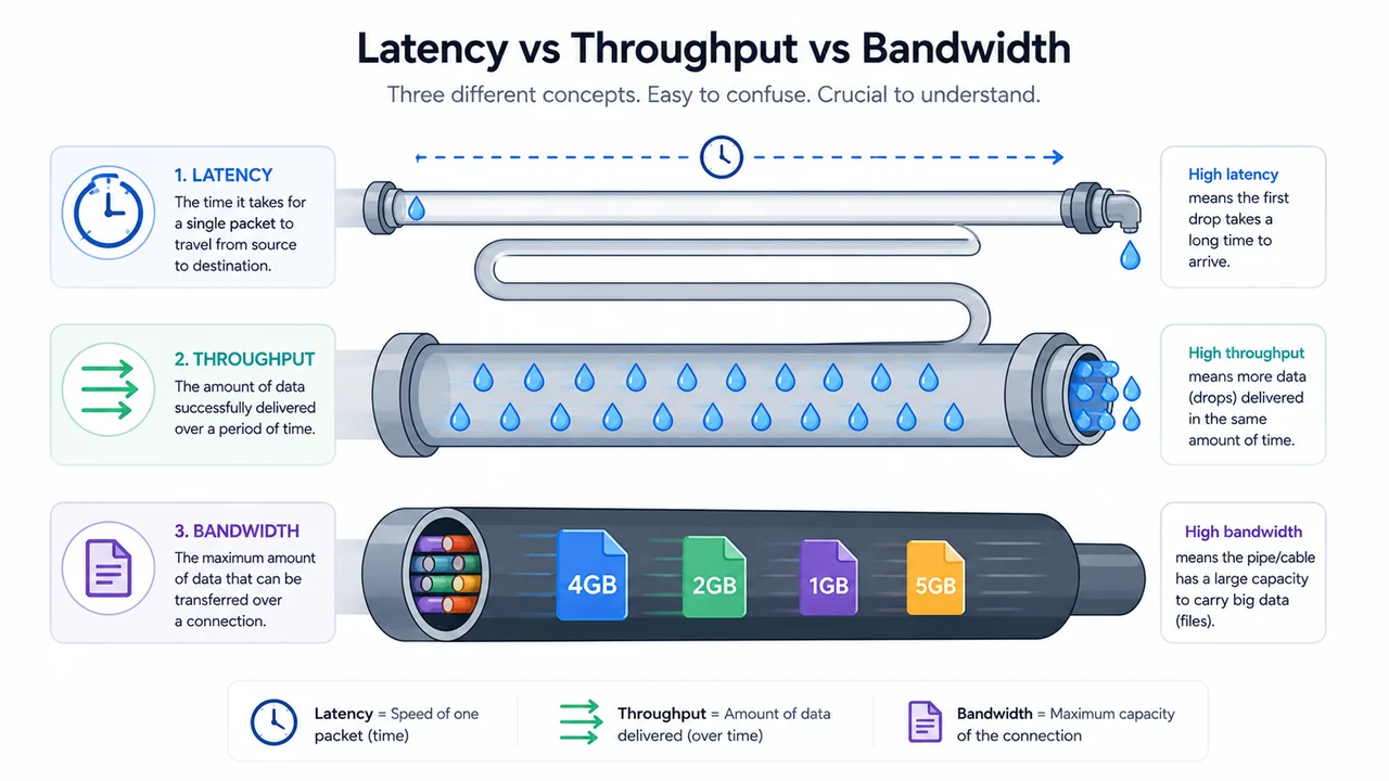 Perbandingan latency, throughput, dan bandwidth dianalogikan dengan pipa air