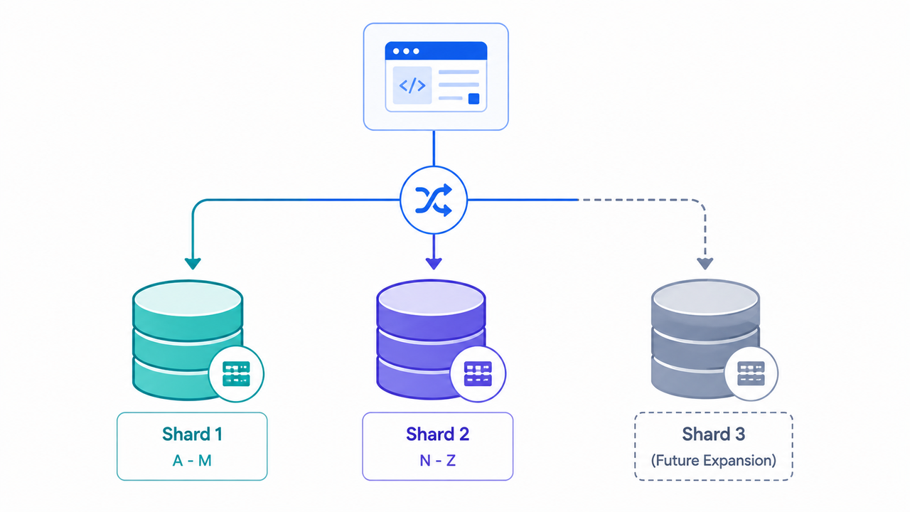 Database sharding splits data across independent database servers by key range